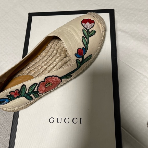 GUCCI LEATHER ESPADRILLE WITH flowers - Picture 1 of 6